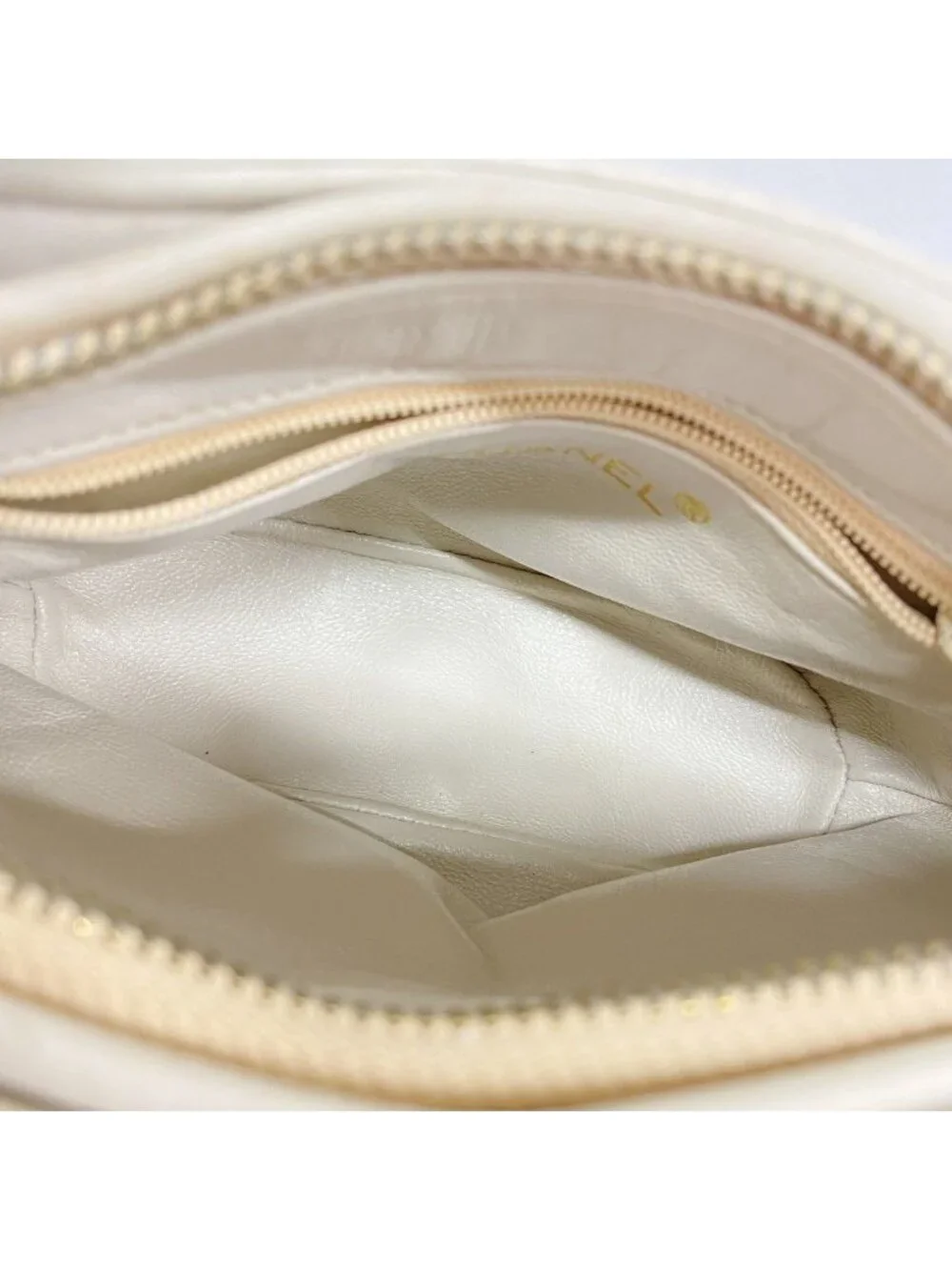 Chanel Shoulder Bag Quilted Lambskin White Gold